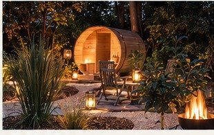 Barrelsauna in de avond
